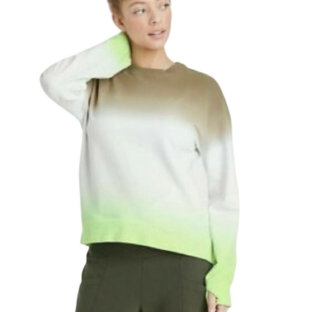 All IN MOTION Ombré Brown, Tan, White, Neon Mint Crewneck Pullover, New w/ Tag